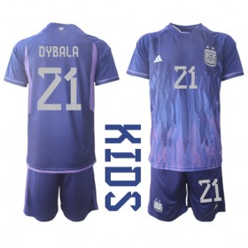 Argentina Paulo Dybala #21 Borta Kläder Barn VM 2022 Kortärmad (+ Korta byxor)